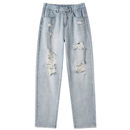 High Waist Ripped Harlan Jeans Women's Summer New 2024 Fashion Brand Loose Straight Slim Fit Turnip Pants