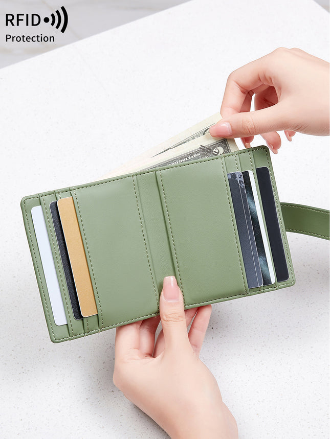 Compact and Portable Rfid Anti-Theft Brush Women's Short Wallet 2024 New Pure Color Pu Leather Buckle Card Holder Coin Purse