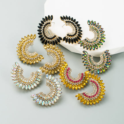 Europe and the United States cross-border geometric semicircular alloy diamond earrings women's fashion new earrings high sense wholesale in stock