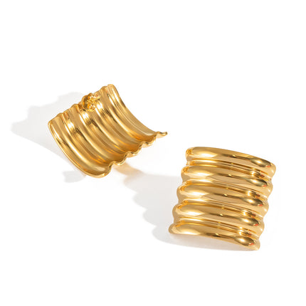 Summer Cool Style 18K Gold Stainless Steel Curved Striped Earrings European and American Internet Celebrity Style High-End Temperament Earrings for Women
