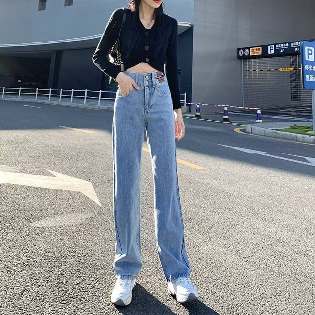 Light Color High Waist Wide Leg Loose Straight Pants Jeans Women's 2025 New Explosions Slimming Mop Pants Ins