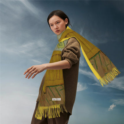 Winter Van Gogh series bedroom women's cashmere-like tassel thick warm shawl scarf all-match long scarf wholesale