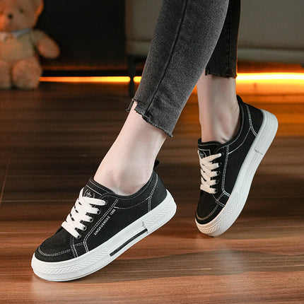 2025 Spring New Canvas Shoes Women's Flat Easiest for Match Sports and Casual Women's Shoes Student Soft Sole Plaid Black Cloth Shoes