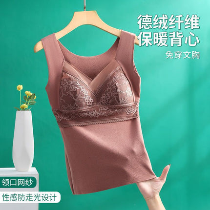 Cross-Border Popular Wearable Thermal Vest Autumn and Winter Body-Shaping Bottoming Women's Tops Without Bra Lace Beautiful Back
