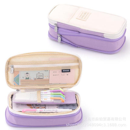 Solid Color Large-Capacity Pencil Bag for Men and Women Multi-Layer Junior High School and High School Simple Primary School Pencil Bag Stationery Box High-Value Wholesale
