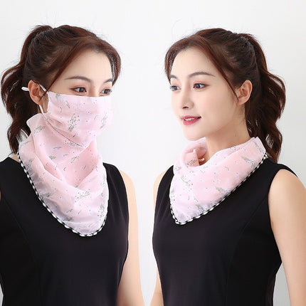 Summer sun protection mask scarf women's large mask neck protection breathable full cover face UV protection chiffon thin veil scarf