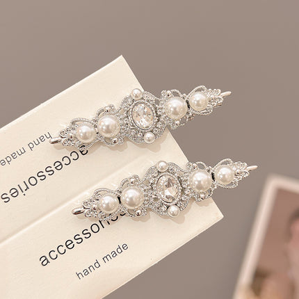 French Style Vintage Rhinestone Pearl Hairpin Women's High-end Sense Broken Hair Duckbill Clip Elegant Hairpin Side Bangs Clip Headwear