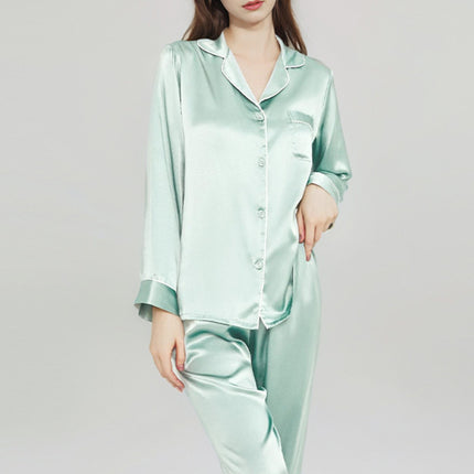 Silk Pajamas for Women 100% Mulberry Silk Long-Sleeved Long Pants Home Wear Set Spring Two-Piece Set