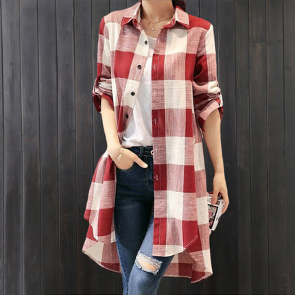 AliExpress cross-border foreign trade plaid shirt spring and summer thin sunscreen cardigan coat long long sleeve shirt