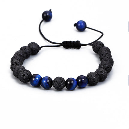 Cross-border hot sale volcanic stone blue tiger eye woven adjustable bracelet elastic rope lovers beaded bracelet manufacturers in stock