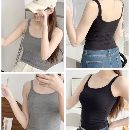 AMUSIVE Korean Style Double Shoulder Strap Camisole Women's Casual Slim-fit All-match Ins Texture Pattern Underwear Slimming Simple