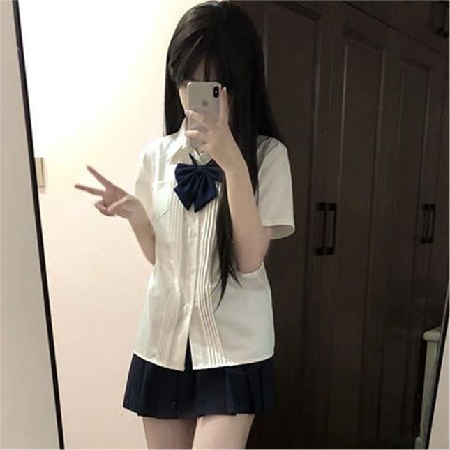 Jk Uniform Shirt Small Fresh Slim Shirt Japanese College Style Summer New Organ Pleated Basic White Shirt