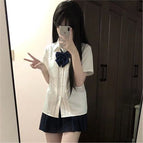 Wind piano pleated shirt short-sleeved single piece / XS