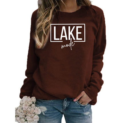 Foreign Trade Amazon Cross-border Supply lake mode Printed Women's Round Neck Sweats All-match Loose European Size