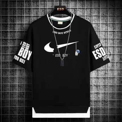 Teenager Short-sleeved T-shirt Men's 2024 New Summer Loose Fashionable All-match Half-sleeved Handsome Junior High School Students Big Boy