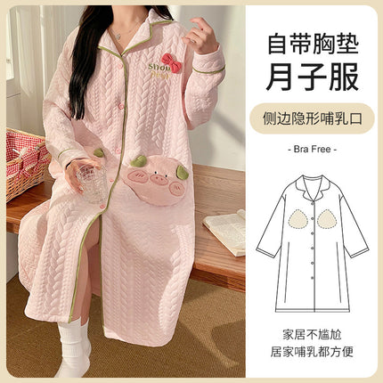 Yuezi Clothing with Chest Pad Autumn and Winter Air Cotton Thickened Warm Abdominal Pants Pregnant Women's Breastfeeding Skirt dress