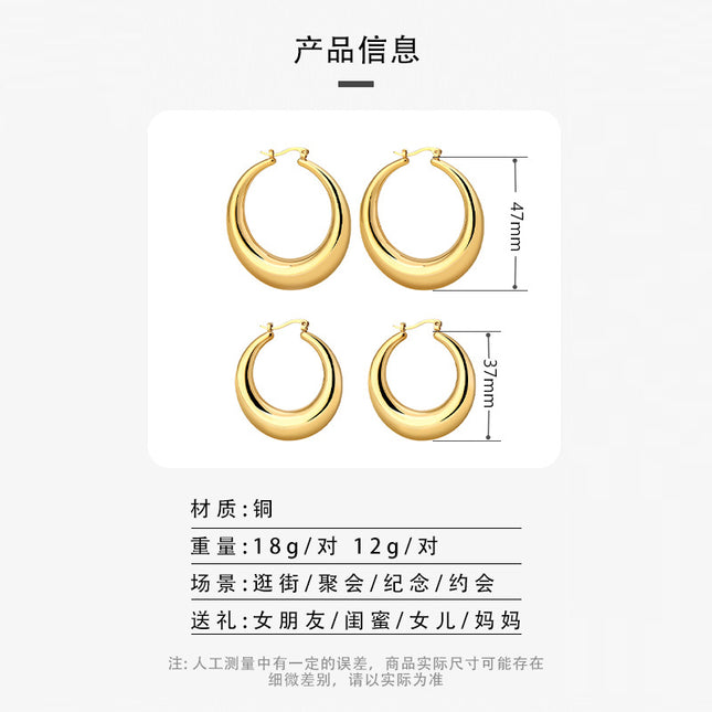 European and American Simple Round Smooth Earrings Women's Golden Small Hoop Earrings Cuff Earrings Fashion Jewelry Party