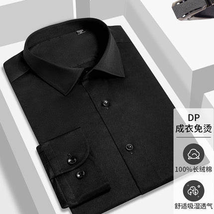 Cotton Men's Shirt Men's Shirt Black DP Clothing Non-ironing 100 Cotton 100 Yarn Double Long Sleeve Shirt