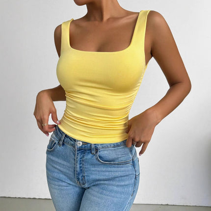 2025 European and American Cross-Border New Women's Sleeveless Camisole Square Neck Casual Basic Crop Top