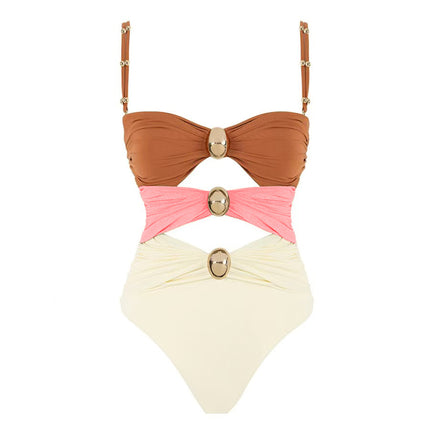 2025 European and American New Arrival Swimsuit suit Women's Gold Plated Round Color Hollow Cross-Border Lazada Sexy Bikini