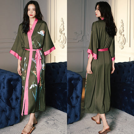 Yaoting New Style Satin Pajamas Women's Summer Large Size Light Luxury Seven-point Sleeve Cool Nightgown Bathrobe Home Clothes Women's WP2669