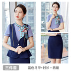 Women-blue vest + shirt + Western skirt / S