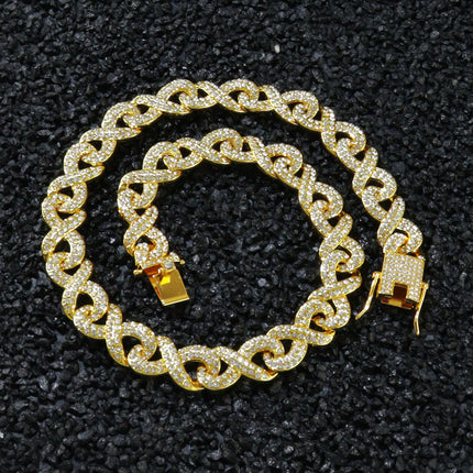 European and American Hip Hop Personality 8-character Diamond Cuban Chain hiphop Exaggerated Trendy Diamond Alloy Necklace Clavicle Chain Cross-Border