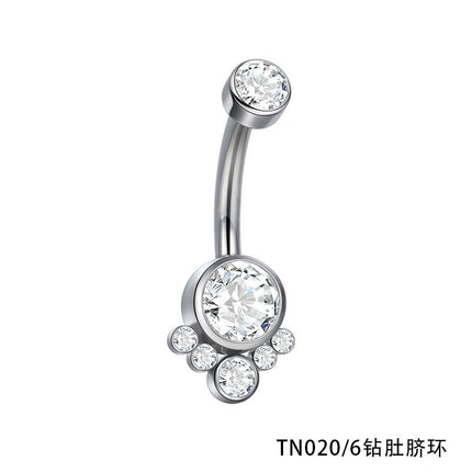 Cross-Border Titanium Alloy Belly Button Ring with Cat Claw Inlaid Zircon, Simple Piercing Jewelry Trade Factory, Fashionable and Cute