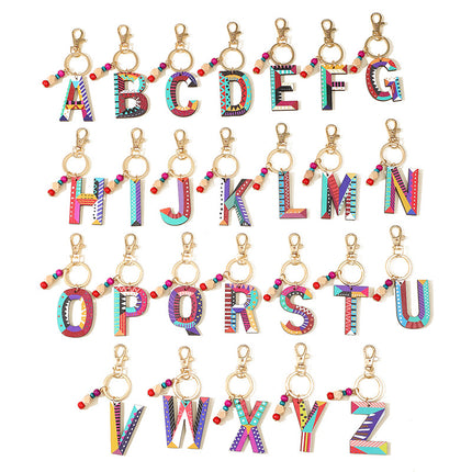 New Holiday Style Color Wooden Beads 26 Letter Keychain Key Chain Bag Hanging Accessories Cross-border Amazon