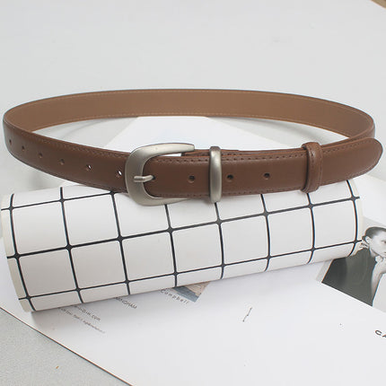 French simple all-match Belt Women's distressed silver buckle two-layer cowhide belt with mop pants jeans shorts New