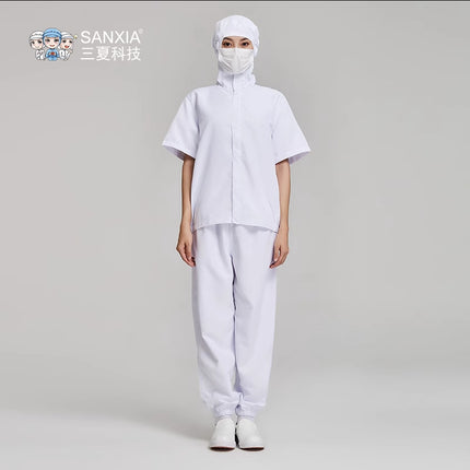 White central kitchen production and processing work clothes unisex anti-static short sleeve hooded food factory work clothes