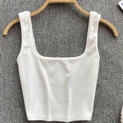 Vest Women's Outer Wear Summer Short Sleeveless Crop Top Square Collar Fashion Versatile Slim Solid Color Bottoming Shirt Trbottomy
