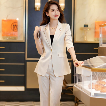 Seven-point Sleeve Green Suit Jacket Women's Spring and Summer Slim-fit Slimming Temperament Goddess Fan Dress Business Suit suit