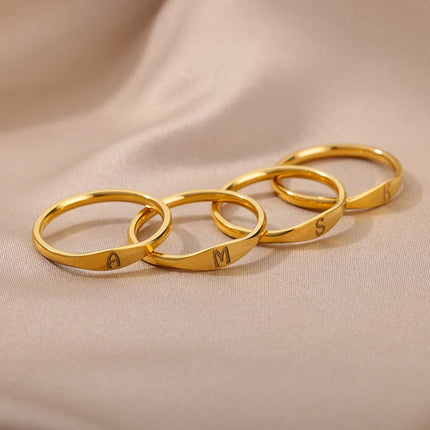 Cross-border 26 English Letter Ring Stainless Steel high quality Niche Design Light Luxury Opening Female Ring Food Ring