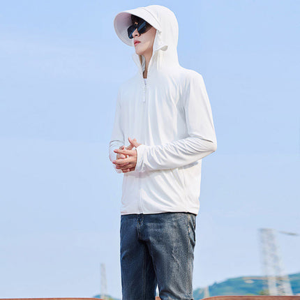 Ice Silk Breathable Thin Men's Sunscreen Clothing Fishing Sunscreen Clothing Hooded Men's Anti-UV Skin Clothing Sunshade Outdoor Men