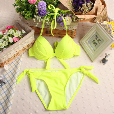 AliExpress European and American swimsuit candy color steel bracket push up thickened Cup sexy bikini split two-piece swimsuit