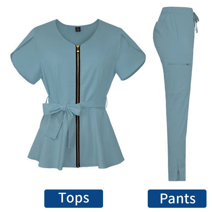 High-end operating room work clothes female confinement center beautician SPA brush hand clothes strap waist surgical clothes female points