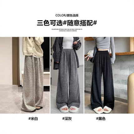 creamy-white chenille twill wide-leg pants women's autumn and winter 2024 new lazy relaxed-fit fleece-lined casual pants