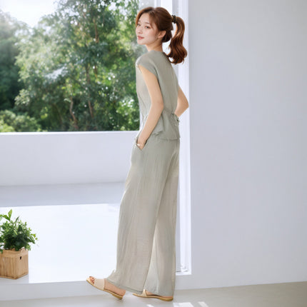 2026 Summer New Korean Style Fashionable Sleeveless Shirt Top Set Loose Casual Long Pants Two-Piece Set for Women