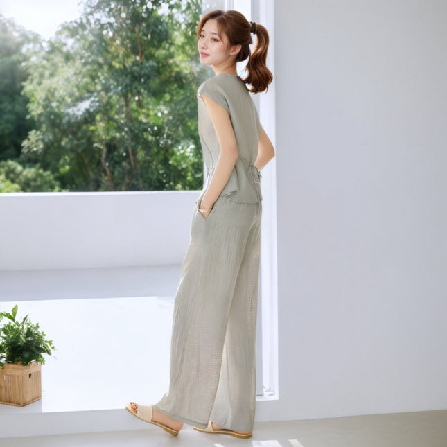 2026 Summer New Korean Style Fashionable Sleeveless Shirt Top Set Loose Casual Long Pants Two-Piece Set for Women