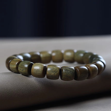 Natural Green Sandalwood Old-Style Bracelet, Simple Buddhist Prayer Beads, Chinese-Style Antique Jewelry Wholesale Products