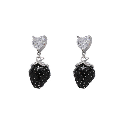Korean black drip strawberry earrings s925 silver pin high-grade earrings hip-hop exquisite fashion wholesale earrings for women