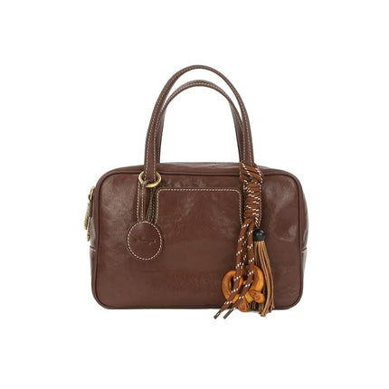 Zhao Zhaoyi's Same Style Shicatang Sugar Cube Bowling Bag, First-Layer Vegetable-Tanned Cowhide Leather Handbag, Crossbody Shoulder Bag, Small Square Bag