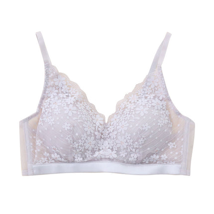 Tangge Spring and Summer Silk Bra Thin Non-rimmed Lace Small Floral Sexy Mulberry Silk Underwear Small Bra