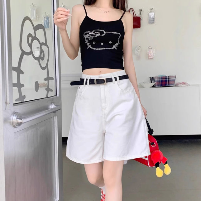 White Five-Point Jeans Thin Summer Women's 2024 Wide-Leg Lightweight Pear-Shaped Figure A-Line Shorts High-Waisted Mid-Pants