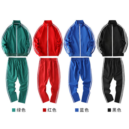 Custom Three-Stripe Sweatshirt Chinese Sportswear Set with Additional Text, Sports Team Uniform, Stand Collar Cardigan Jacket