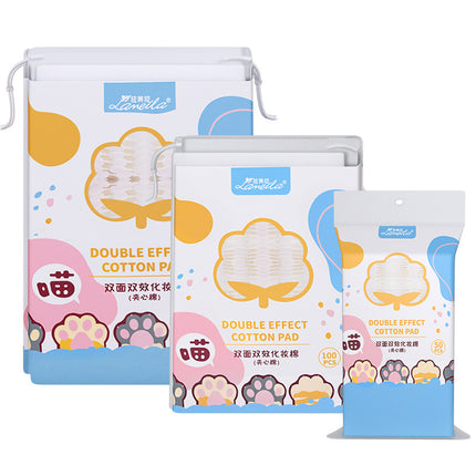 Lmltop New 222-Piece Sandwich Makeup Remover Cotton Cartoon Cat Claw Double-Sided Thickeneded Makeup Cotton Stretch Cotton Wet Compress Cotton