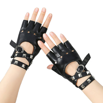 Stage Performance Gloves Female Half Finger Rivet Gothic Style Dark Cool Second Dimension Nightclub Punk Mu Si Cheng cos
