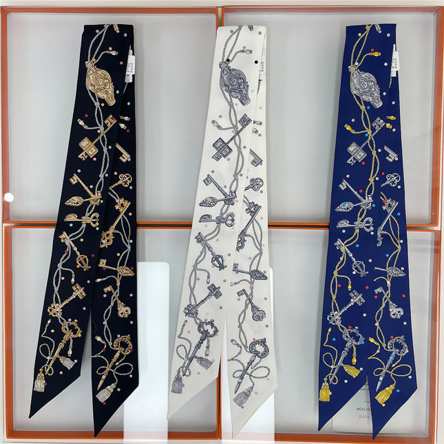 French Style New All-match Key Tassel Chain Women's Twill Silk Ribbon Tie Bag Handle Ribbon Scarf