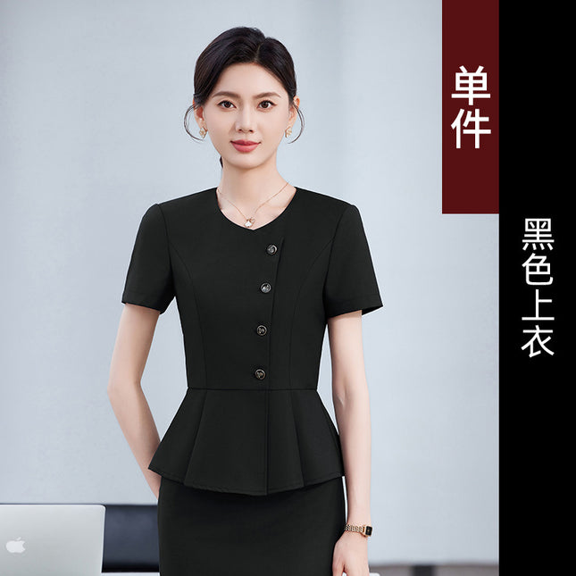Short-Sleeved Business Suit Suit for Women Summer Temperament Hotel Front Desk Reception Beauty Salon Gold Shop Work Clothes Large Size